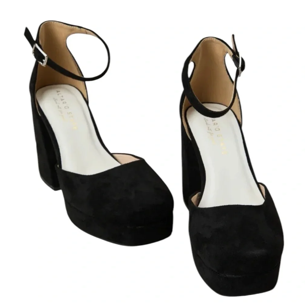 Altar'd State Black Suede Platform Block Heel